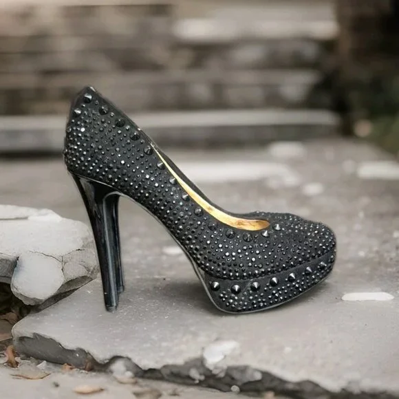 Gianni Bini Satin Studded Beaded Platform Stiletto Heels Women's Size 6 - Picture 4 of 8